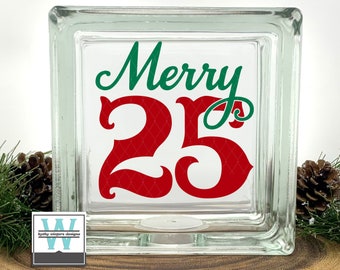 Vinyl Lettering Glass Block Decal Merry 25