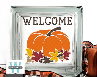 Vinyl Lettering Glass Block Decal Welcome Pumpkin