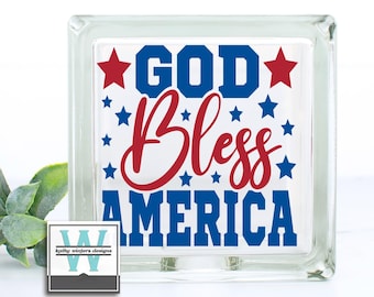 Vinyl Lettering Glass Block Decal God Bless America