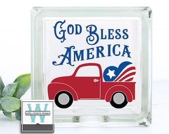 Vinyl Lettering Glass Block Decal Patriotic Red Truck