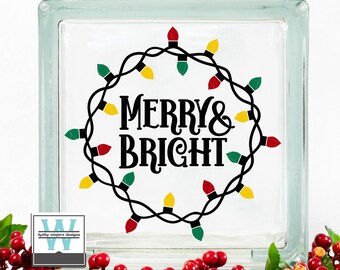 Vinyl Lettering Glass Block Decal Merry & Bright