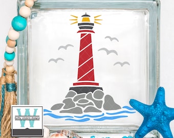 Vinyl Lettering Glass Block Decal Lighthouse