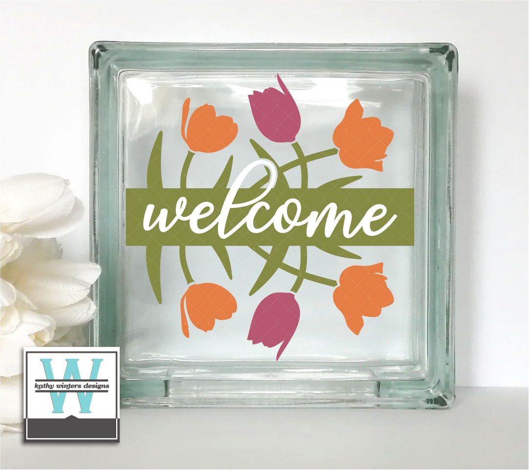 Vinyl Lettering Glass Block Decal Tulips Etsy