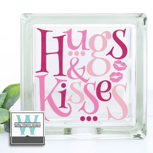 Vinyl Lettering Glass Block Decal Hugs And Kisses