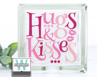 Vinyl Lettering Glass Block Decal Hugs And Kisses