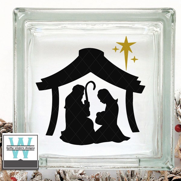 Vinyl Lettering Glass Block Decal Nativity Scene