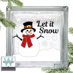 Vinyl Lettering Glass Block Decal Snowman Let It Snow