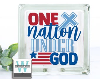 Vinyl Lettering Glass Block Decal One Nation Under God