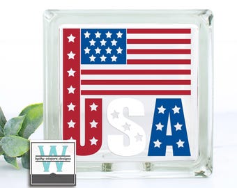 Vinyl Lettering Glass Block Decal USA