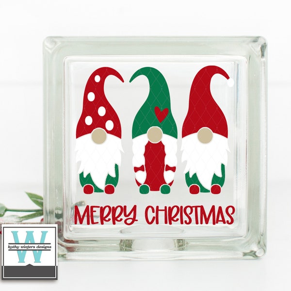 Vinyl Lettering Glass Block Decal Christmas Gnomes