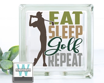 Vinyl Lettering Glass Block Decal Eat Sleep Golf Repeat