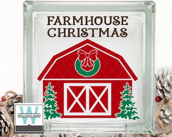 Vinyl Lettering Glass Block Decal Farmhouse Christmas