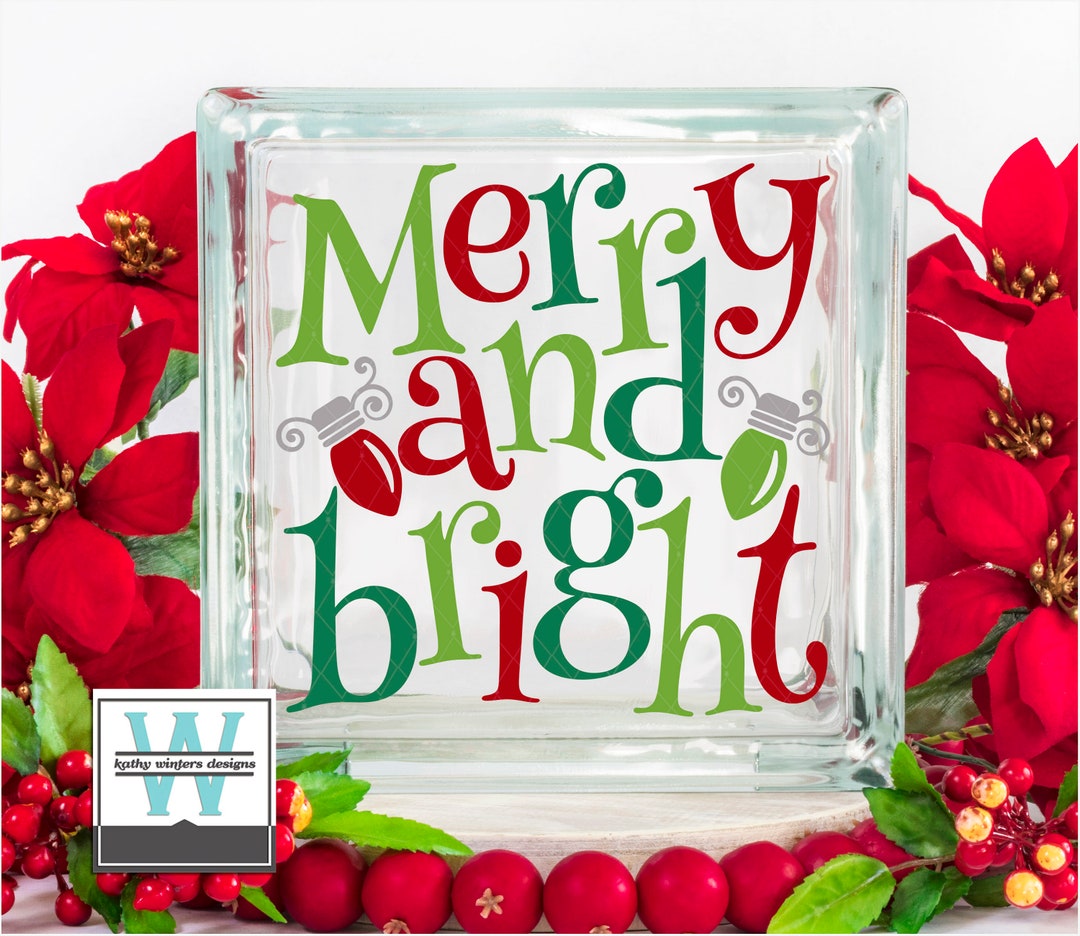 Vinyl Lettering Glass Block Decal Farm Merry and Bright3 Etsy