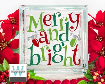 Vinyl Lettering Glass Block Decal Merry And Bright3
