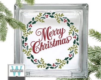 Vinyl Lettering Glass Block Decal Merry Christmas11