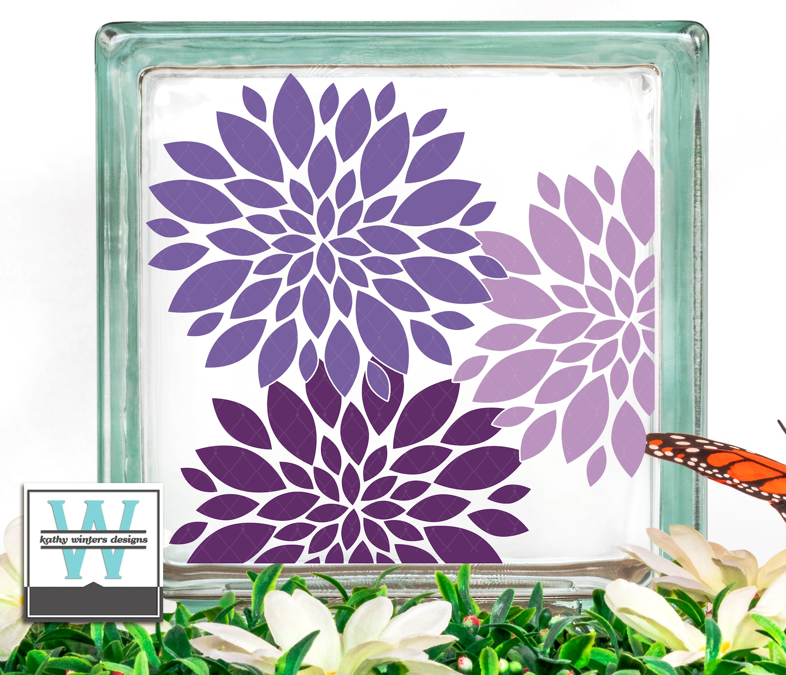 Vinyl Lettering Glass Block Decal Dahlias Etsy