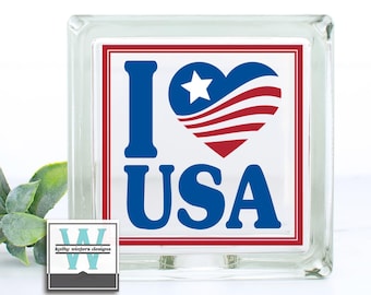 Vinyl Lettering Glass Block Decal I Love USA