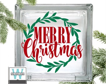 Vinyl Lettering Glass Block Decal Merry Christmas