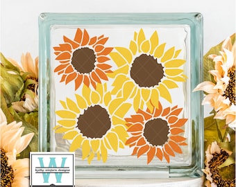 Vinyl Lettering Glass Block Decal Sunflowers