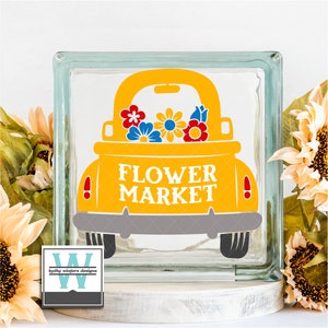 Vinyl Lettering Glass Block Decal Flower Market Truck
