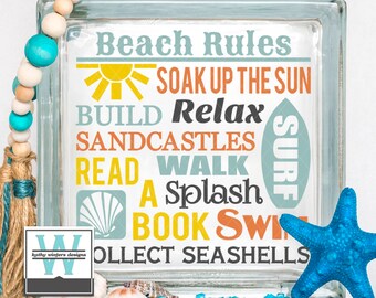 Vinyl Lettering Glass Block Decal Beach Rules