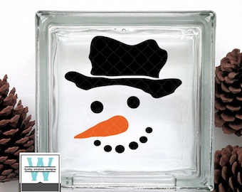 Vinyl Lettering Glass Block Decal Snowman3