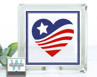 Vinyl Lettering Glass Block Decal Patriotic Heart