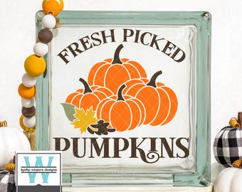 Vinyl Lettering Glass Block Decal Fresh Picked Pumpkins