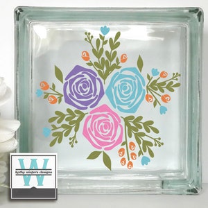 Vinyl Lettering Glass Block Flowers