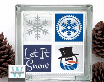 Vinyl Lettering Glass Block Decal Winter Stamp