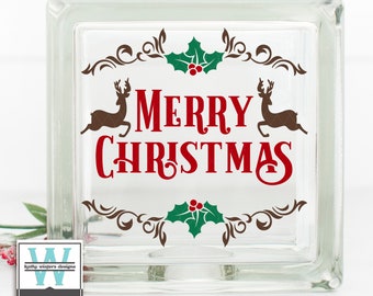 Vinyl Lettering Glass Block Decal Merry Christmas
