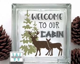 Vinyl Lettering Glass Block Decal Welcome To Our Cabin