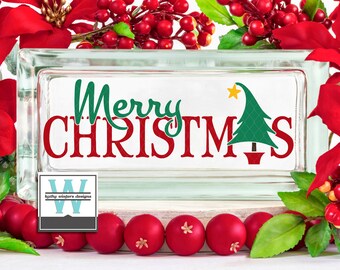 Vinyl Lettering Glass Block Decal Merry Christmas2