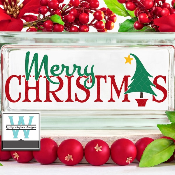 Vinyl Lettering Glass Block Decal Merry Christmas2