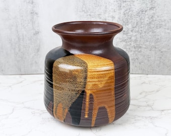Vintage Robert Maxwell Pottery Craft USA Stoneware Vase - Brown Drip Glaze, Mid Century Modern