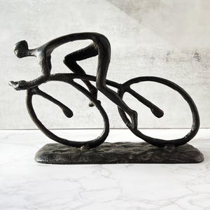 Large Cyclist Metal Sculpture – Brutalist Abstract Bicycle Art, Modern Figurative Decor for Office, Desk, or Contemporary Shelf