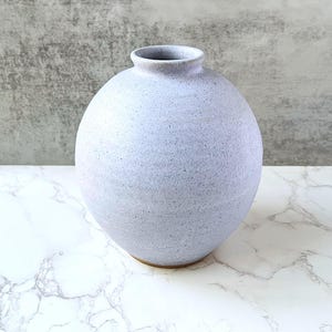 Vintage Studio Pottery Vase by Gary Kosmas - Handmade Round Ceramic Art Vase, Artist Signed, 9&quot; Tall, Soft Lavender Glaze