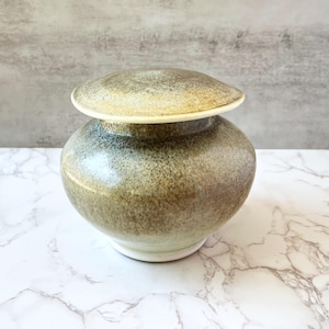 Vintage Studio Pottery Canister with Lid - Earthy Speckled Glaze Ceramic Jar, Rustic Vase or Storage, Handmade Artisan Decor