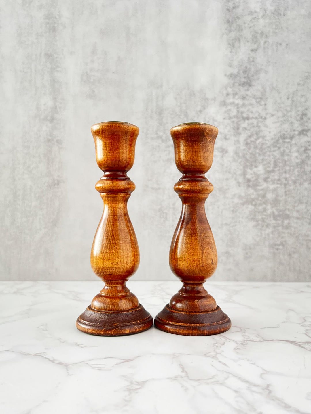 Vintage Turned Wood Candlestick Holders – Set of 2 Taper Holders ...