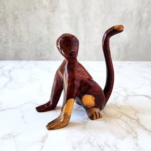 Vintage Hand-Carved Wooden Monkey – Midcentury Figurine, Folk Art Animal Sculpture, Jungle Safari Decor