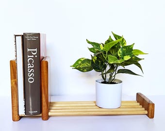 Mid-Century Expandable Wood Book Rack: Sliding Bookends, Desktop Organizer