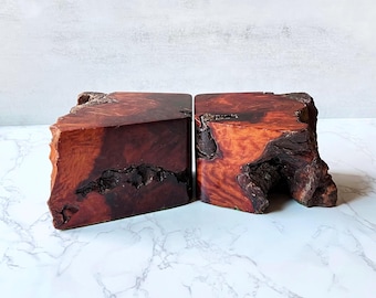 Vintage Burl Wood Bookends: Rustic Live Edge Mid-Century Decor