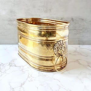 Vintage Brass Lion Head Planter: Hollywood Regency Decor