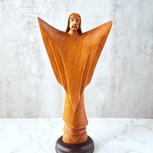 Vintage J. Pinal Hand-Carved Jesus Statue – Mid Century Mexican Religious Wood Sculpture