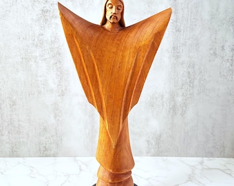 Vintage J. Pinal Hand-Carved Jesus Statue – Mid Century Mexican Religious Wood Sculpture