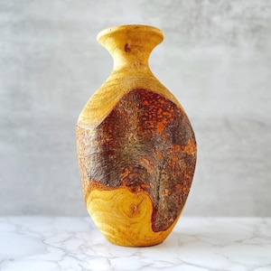 Vintage Burl Wood Vase - Artist-Signed Hand-Turned Natural Wood Bud Vase, Rustic Organic Decor, Earthy Sculptural Display Piece