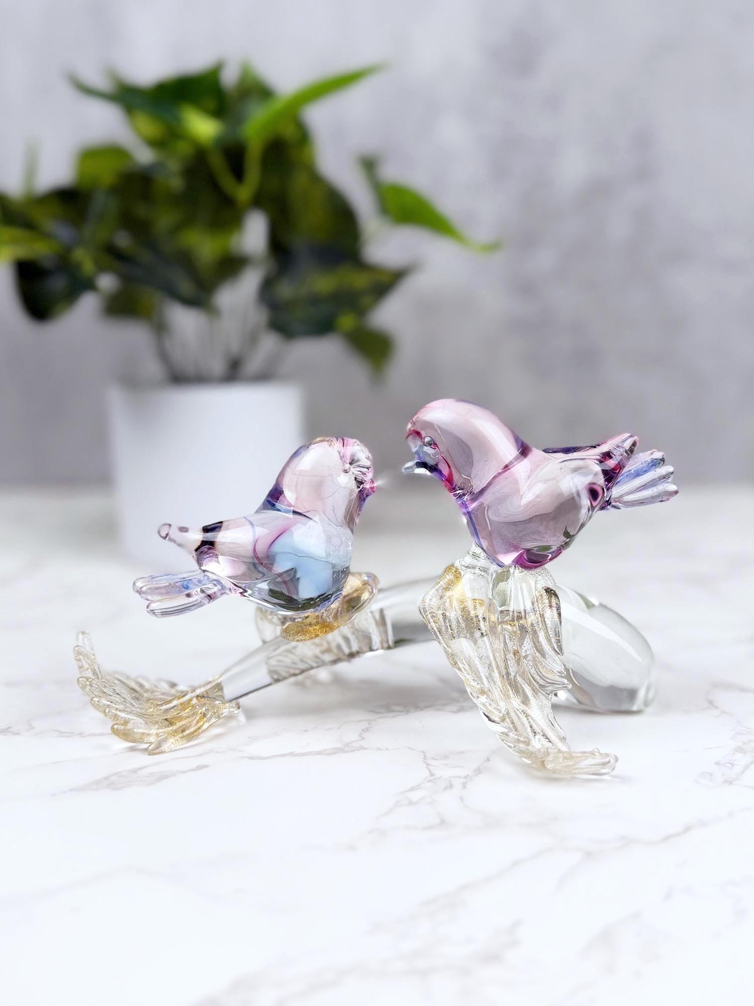 MURANO GLASS 花木にとまる小鳥のペア アートオブジェ 飾り 置物 Murano Glass Lovebirds - Etsy