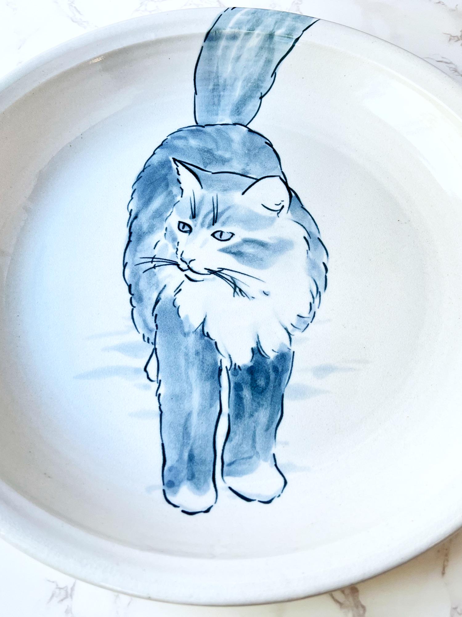 手作り陶器猫皿：アーティストサイン入りブルー陶器 - 14インチ - Etsy