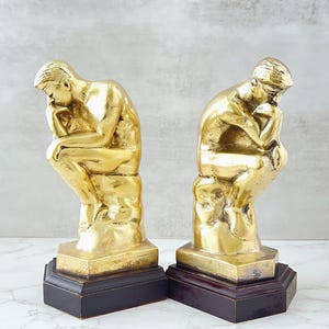 Vintage Brass Thinker Bookends: Mid-Century Office Decor