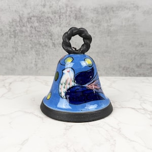 Campana de pájaro Tonala vintage hecha a mano - Arte popular de cerámica mexicana pintada a mano